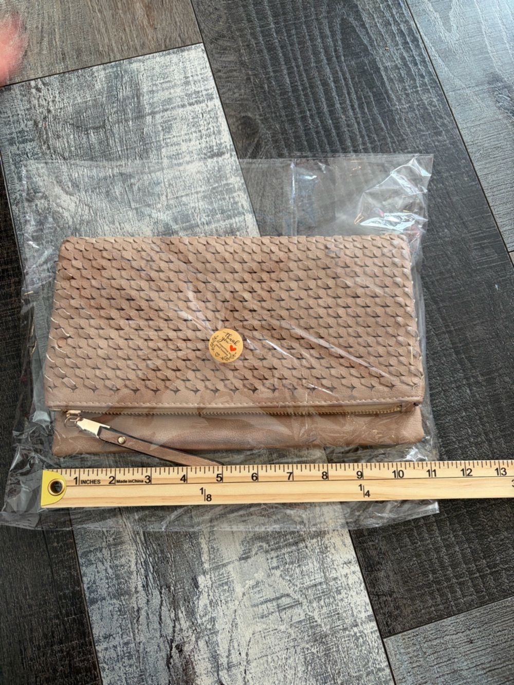 Urban Expressions Vegan Leather Woven Clutch Crossbody Taupe - Picture 12 of 13